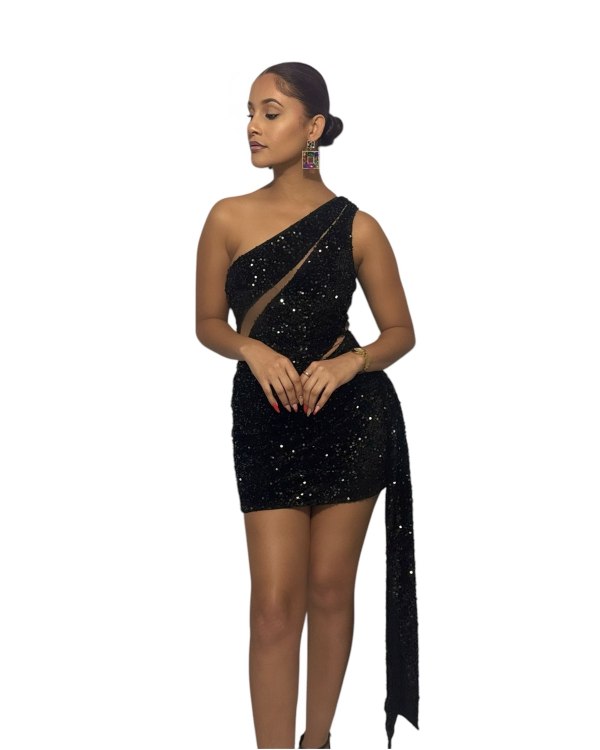 Classy Black Sequins Tassel Cocktail Dress