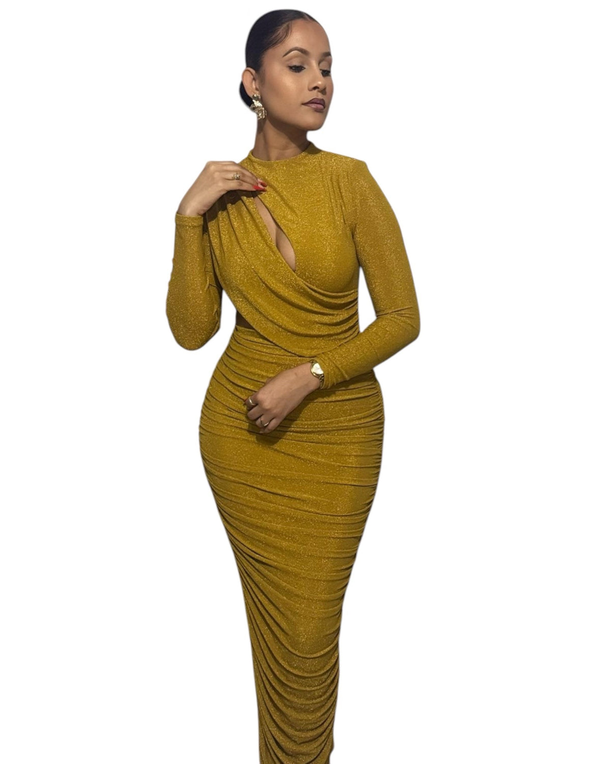 Lexi Gold Shimmer Long Sleeve Cutout Dress