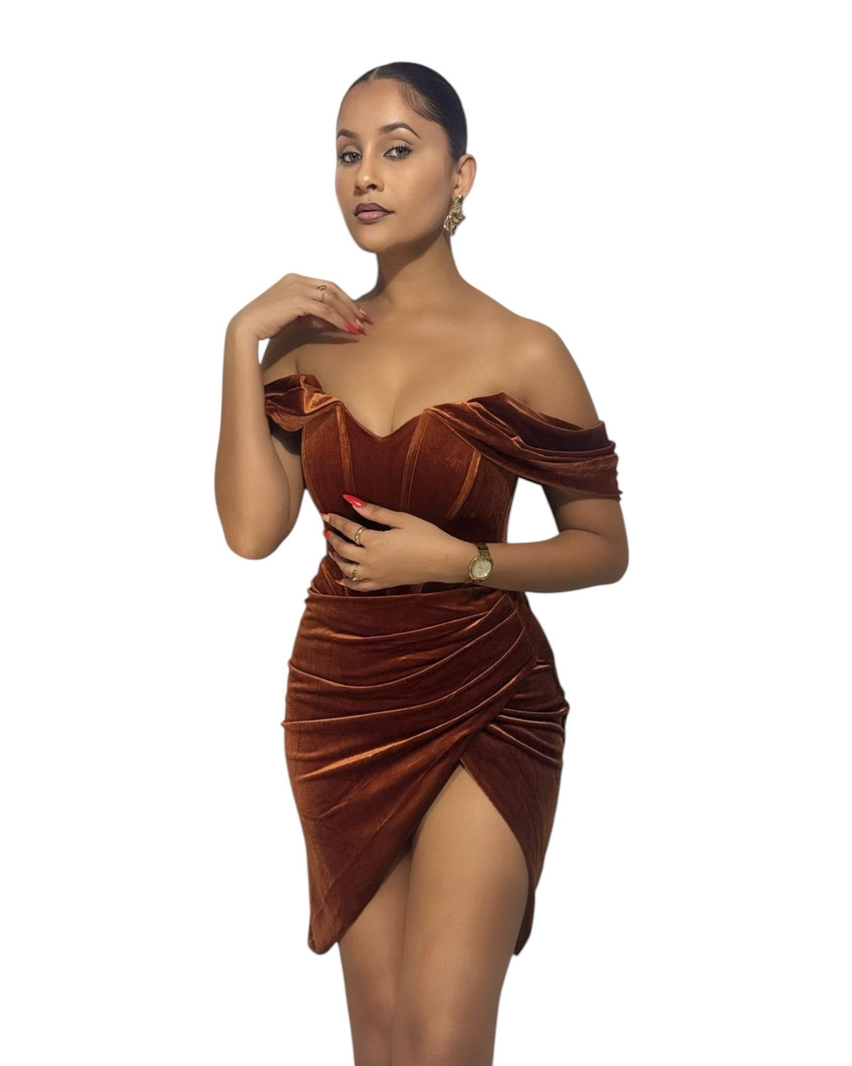 Amber Velvet Off The Shoulder Corset Dress