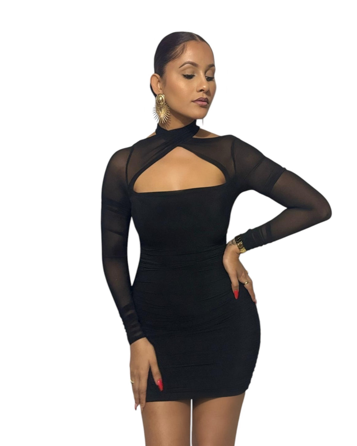 Raya Black Mini Halter Neck Bodycon Dress