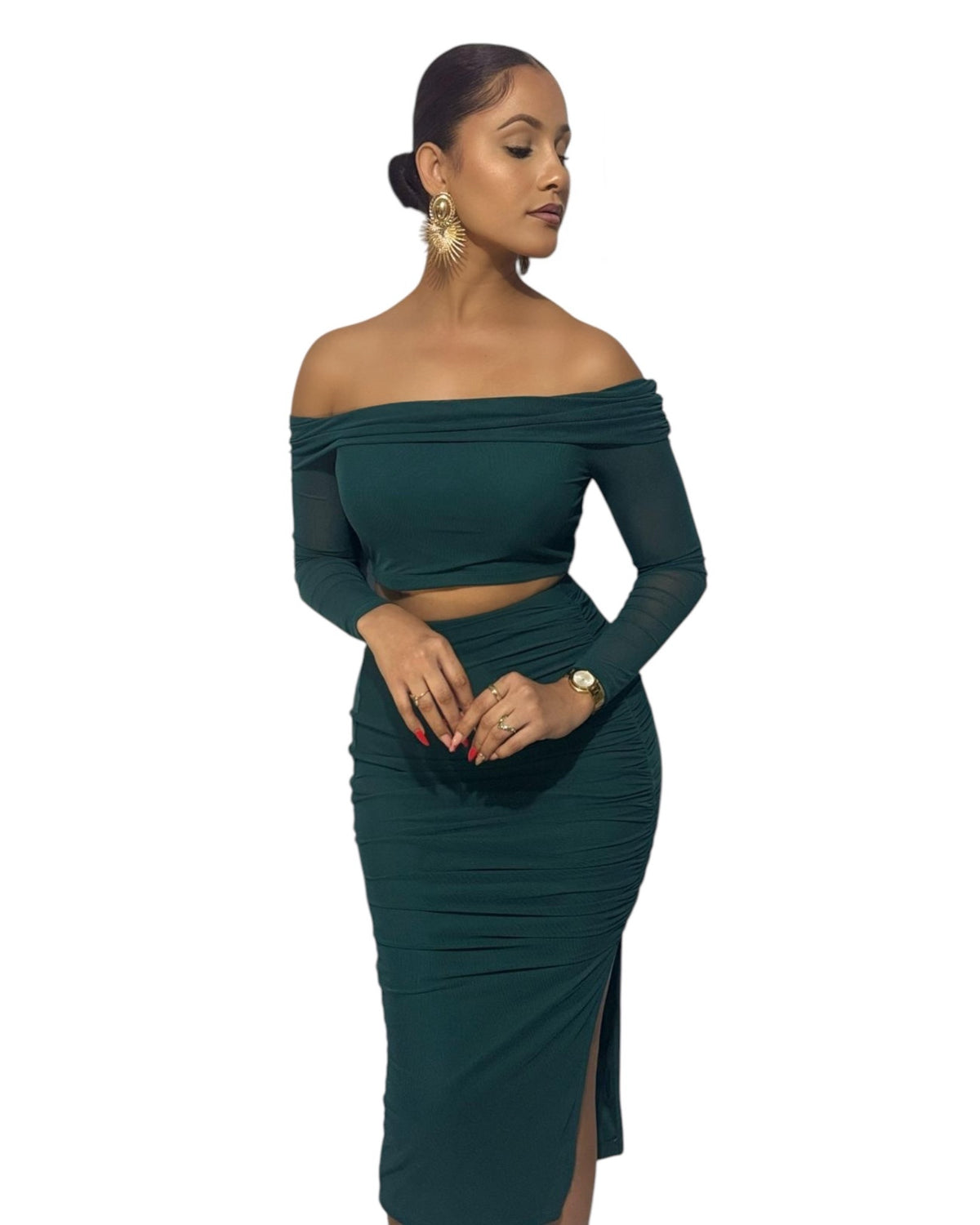 Oh So Fabulous Dark Teal Odd The Shoulder 2 Piece Set