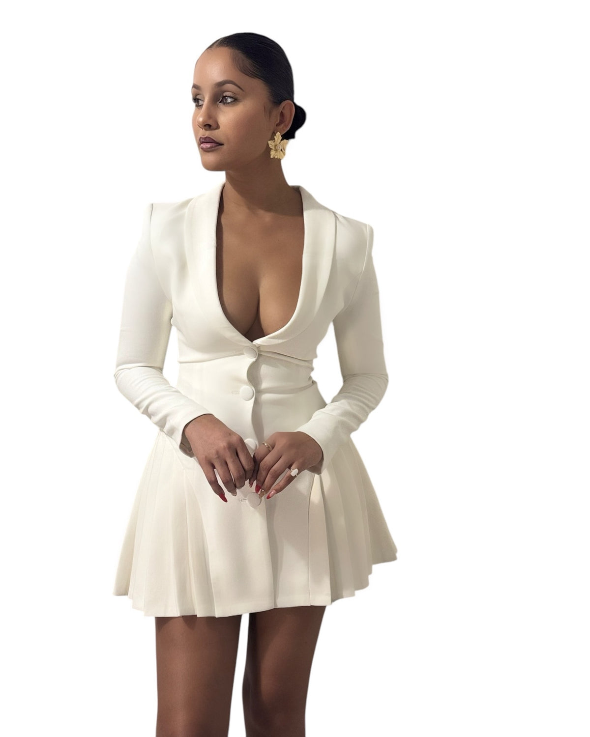 Corporate Baddie White Blazer Pleated Dress