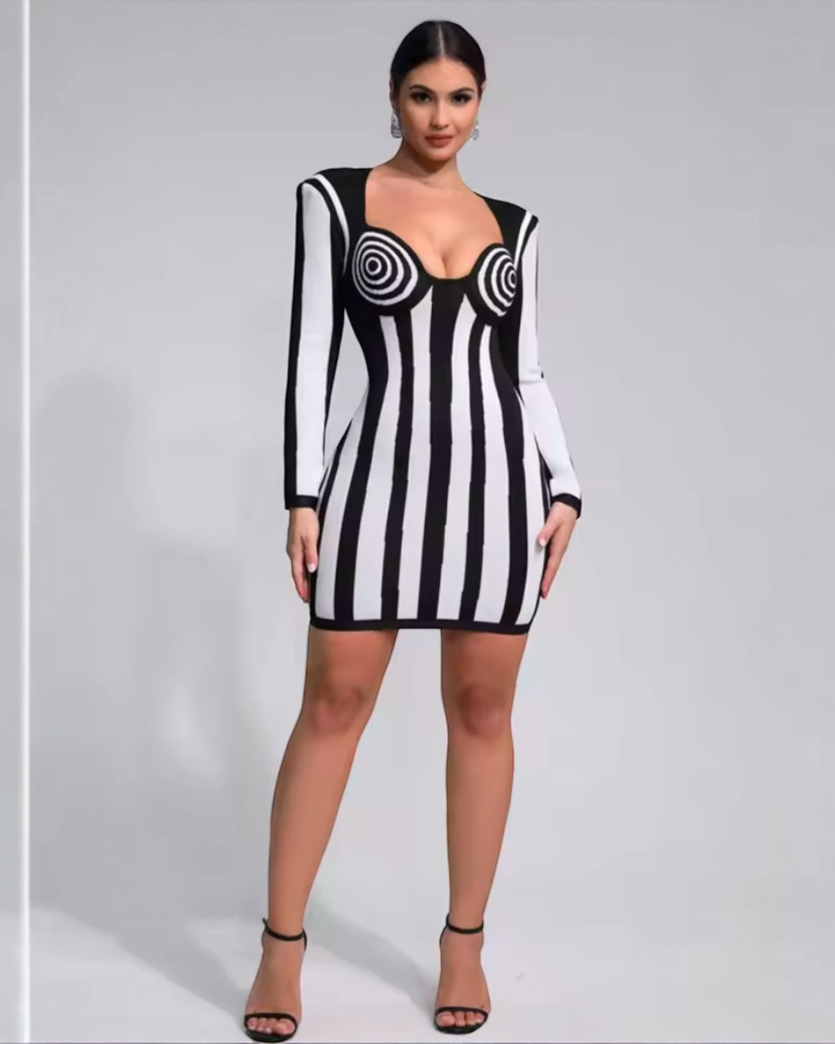 Been Official Black & White Striped Bandage Dress