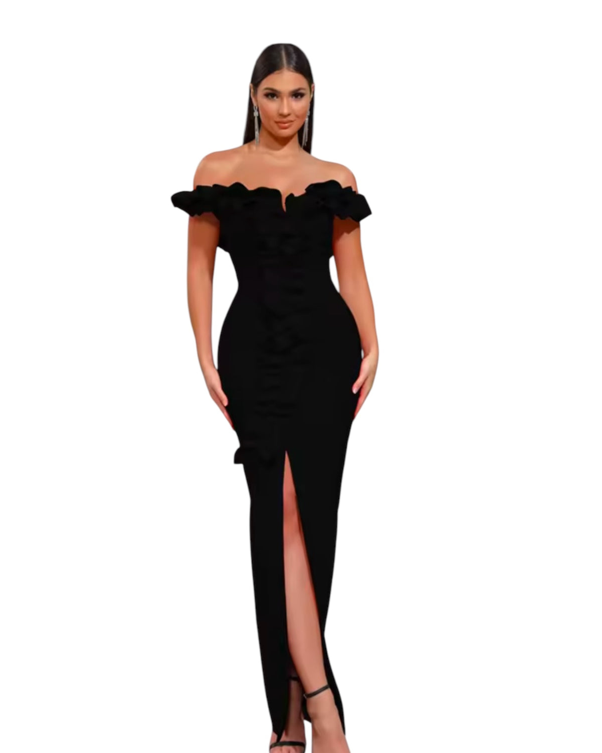 Elegant Black Off The Shoulder Ruffles Bandage Dress