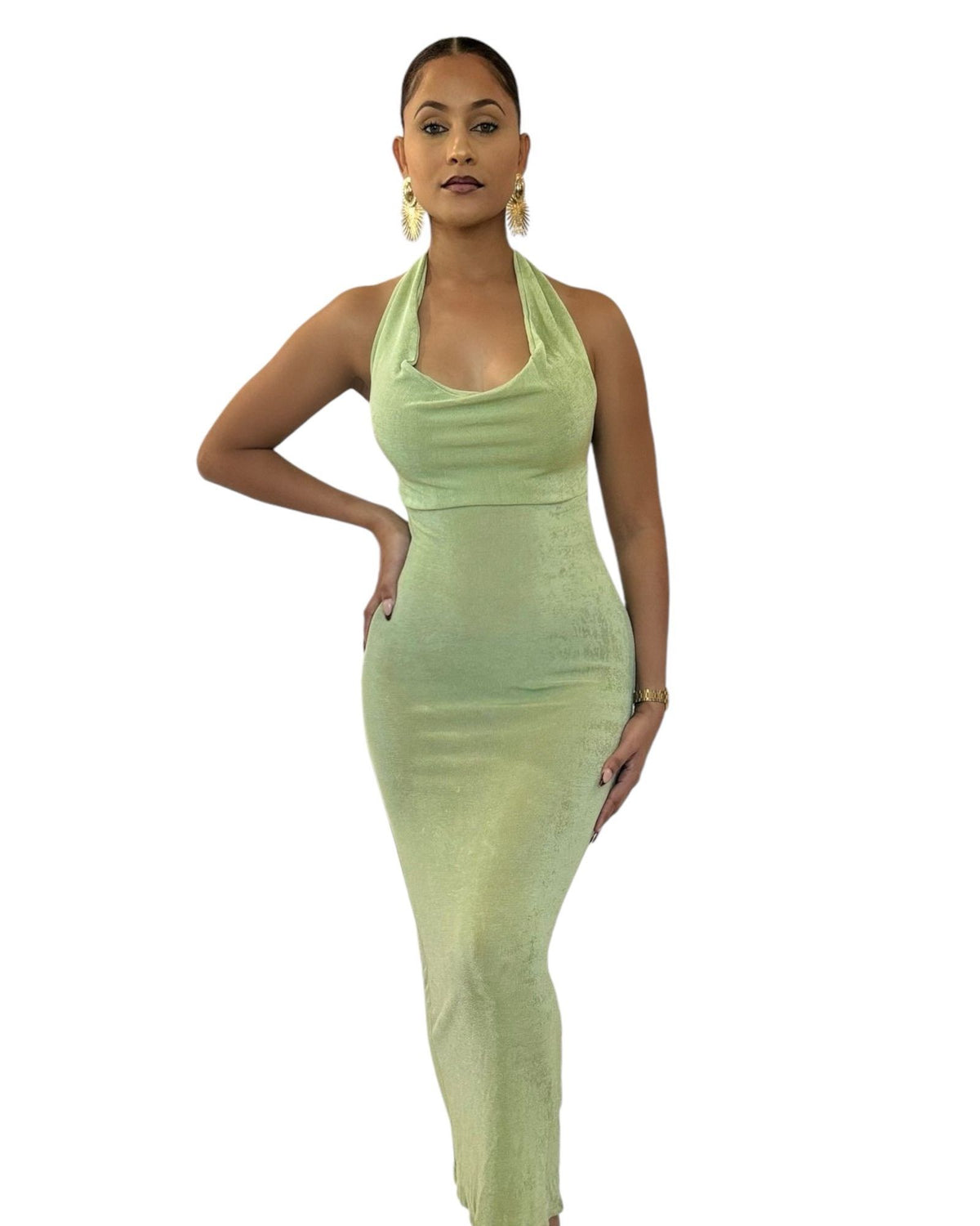 Date Night Bodycon Halter Maxi Dress